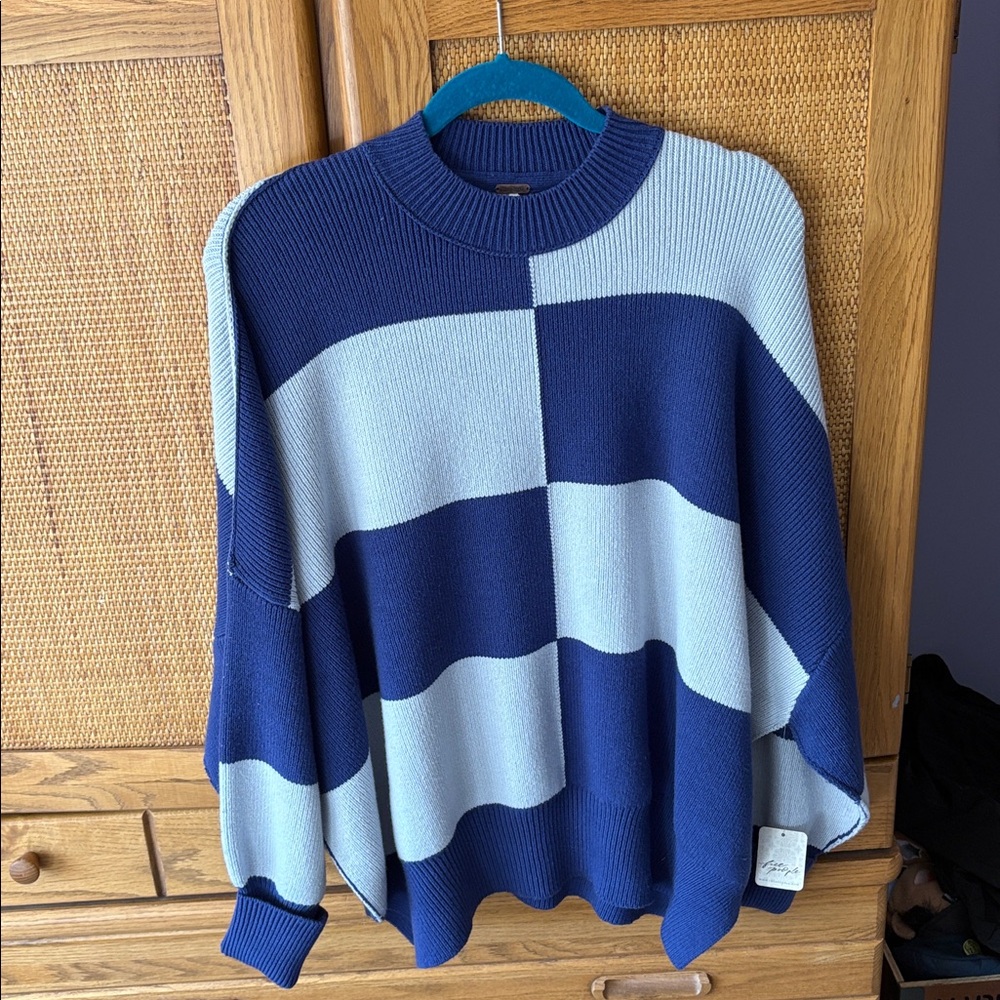 NWT Free People OVERSIZED Easy Street Navy and Gray Knit Tunic Sweater